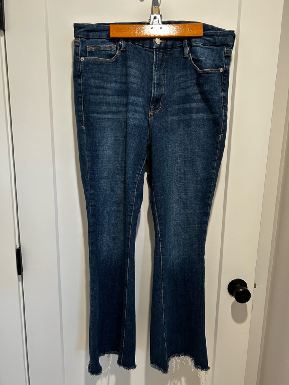 Good American Good Legs Flare Jeans with Frayed Hem